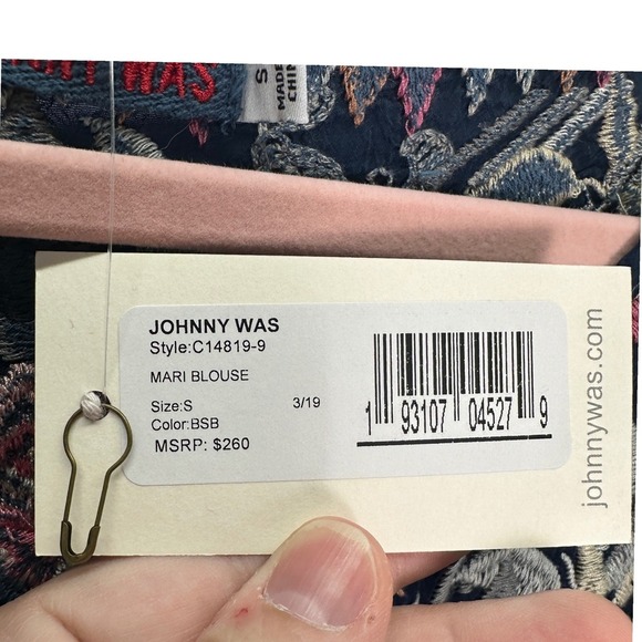 Johnny Was Mari Blouse Navy Blue Floral Embroidered 3/4 Sleeve Bohemian Top Sz S - Picture 5 of 8